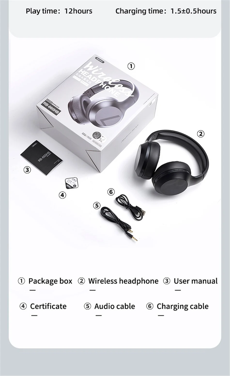 Remax RB-660HB Wireless Headphone Bluetooth 5.0 Earphone Headset Stunning Sound with 3.5mm Audio cable