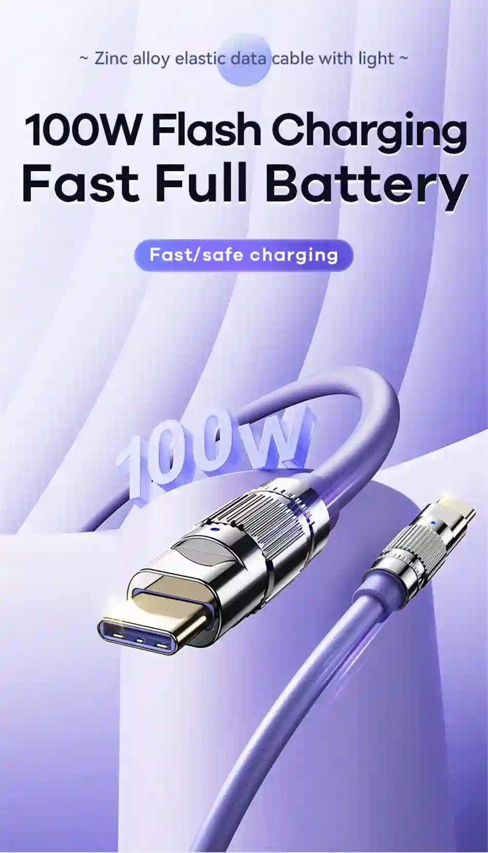 Remax 100W Zinc-alloy Elastic Data Cable with Indicator Light C-C Super Fast Charging Type-C to Type-C For Phones/Laptop/Tablets