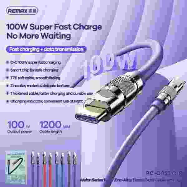 Кабель Remax Wefon Series 100W с индикатором, Type-C to Type-C — изображение 2