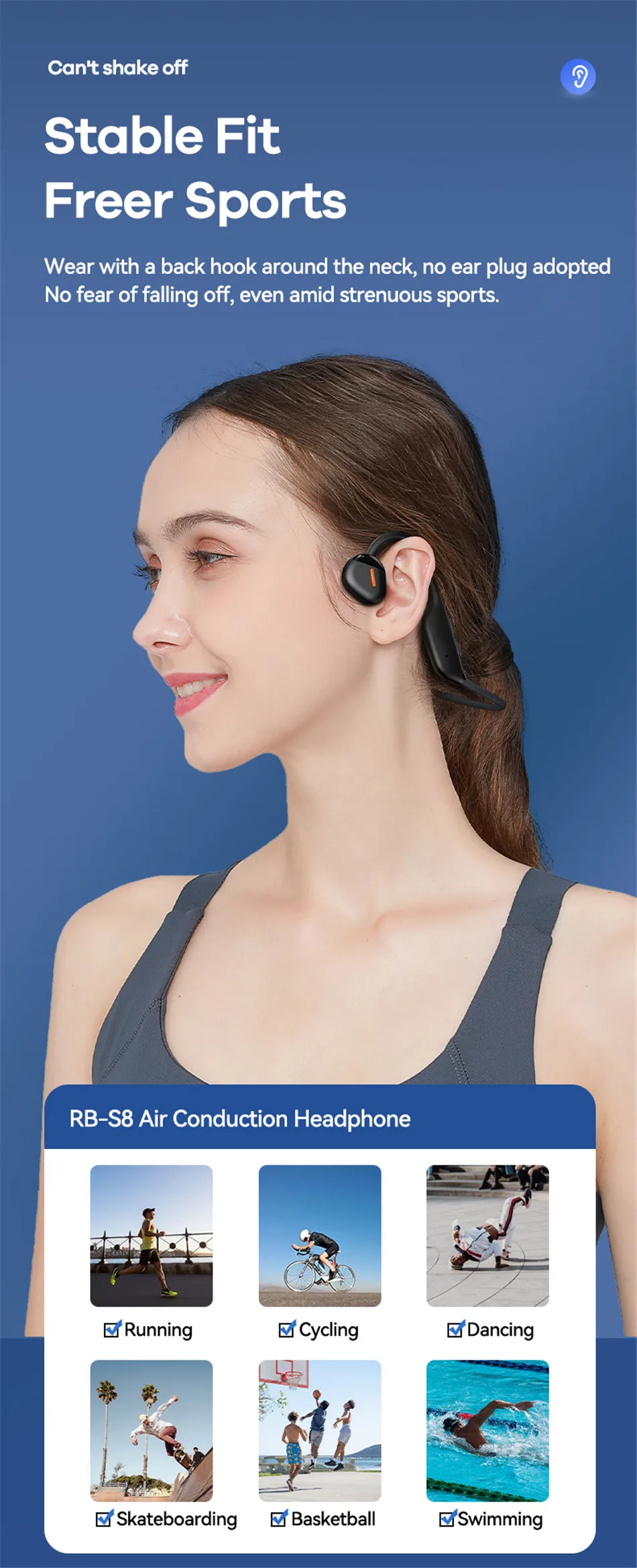 Remax RB-S8 Air Conduction Wireless Headphone Bluetooth 5.3 Sport Hifi Earphone