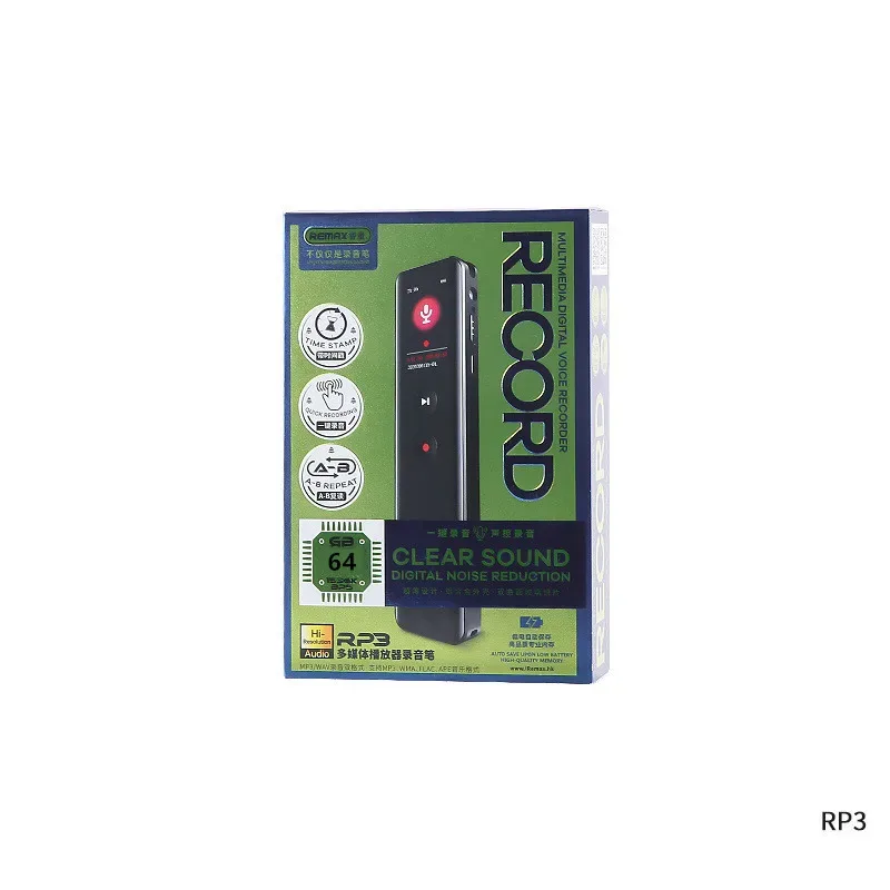 Remax Multimedia Ditigal Voice Recorder 64GB Clear Sound Noise Reduction 30hours Mp3/WAV Function