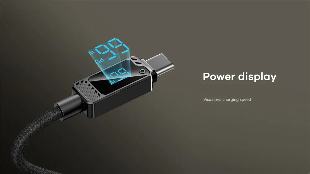 REMAX 66W Zinc Alloy Braided Usb Cable With Smart Digital Display A-C Date Cable USB-A to Type-C Fast Charging USB Cable