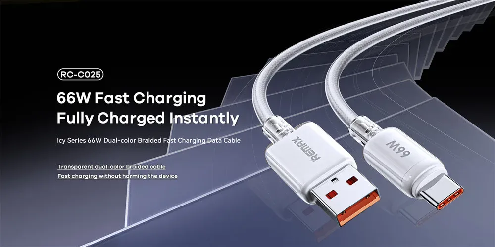 REMAX 66W Braided A-C Fast Charging Usb Cable USB-A to Type-C Date Cable 1.2M length