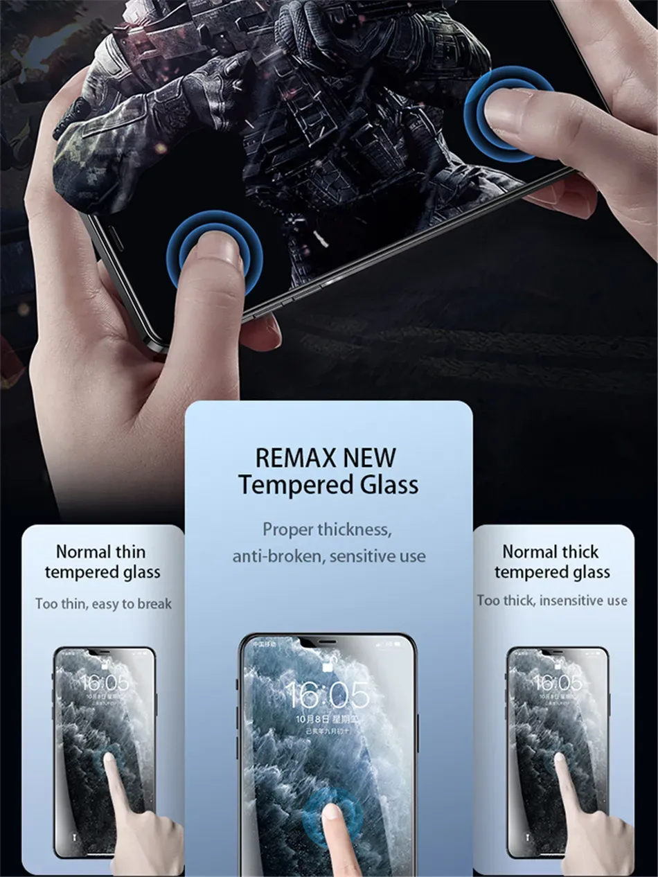 REMAX 3D HD Clear Tempered Glass For iPhone 16 16Plus 16Pro 16Pro Max Screen Protector