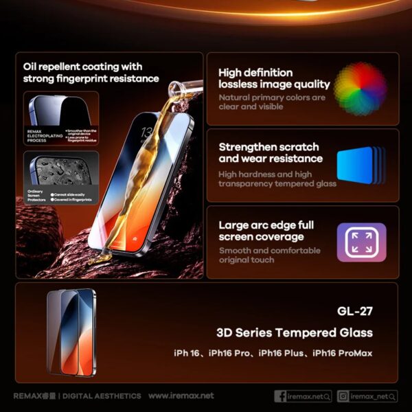 Защитное стекло REMAX GL-27 3D HD для iPhone 16 Series — изображение 3