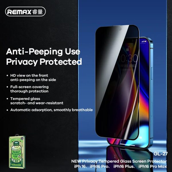 Защитное стекло Remax 3D Privacy GL-27 для iPhone 16 Series — изображение 2