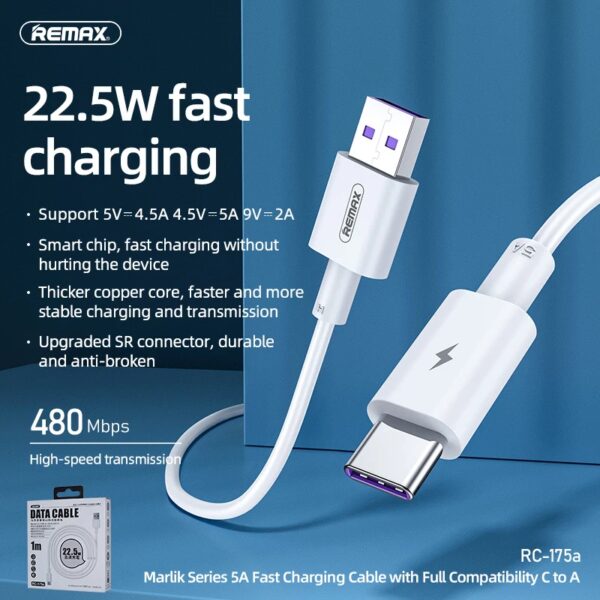 Универсальный кабель для быстрой зарядки Remax RC-175a 5A 22.5W с Type-C — изображение 2