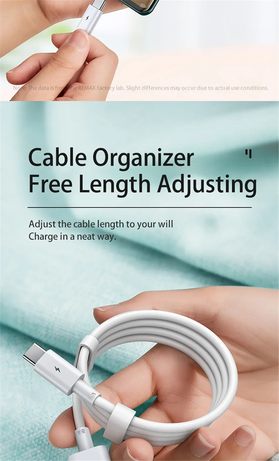 Remax 5A Fast Charging Data Cable Type-C Cable PD 22.5W Applicable to All USB Type-C Products High Speed Transmission 1M/2M