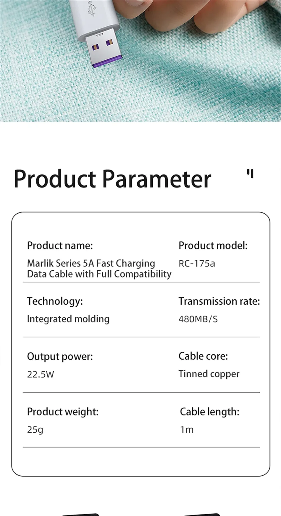 Remax 5A Fast Charging Data Cable Type-C Cable PD 22.5W Applicable to All USB Type-C Products High Speed Transmission 1M/2M