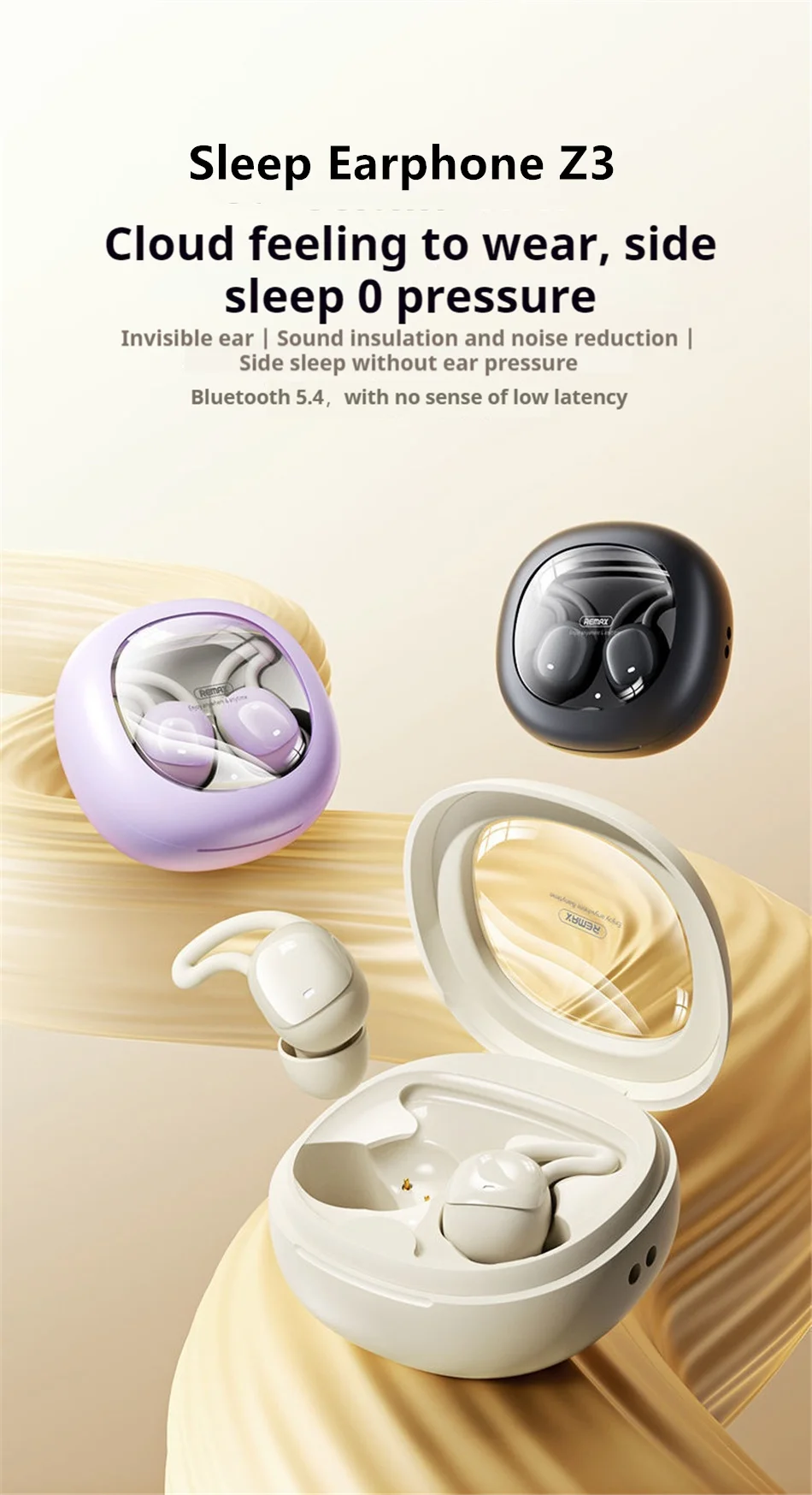 New REMAX Sleep True Wireless Earphone Noise Reduction TWS Earbuds With Mic For Music & Call Bluetooth 5.4 Soft Silicone