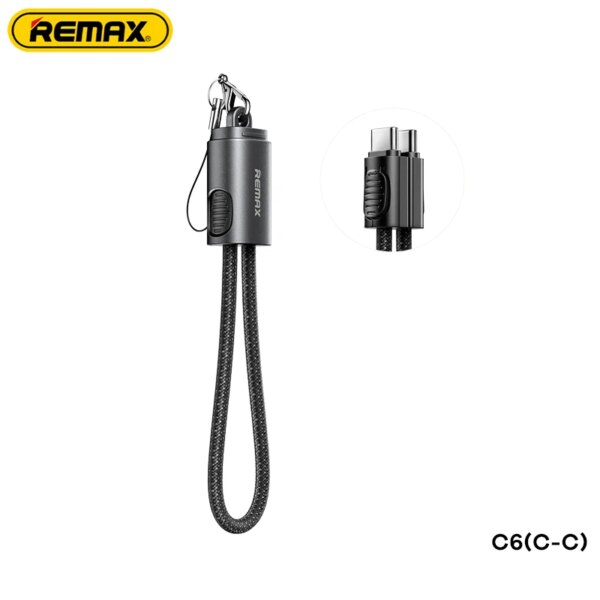 Кабель для зарядки и синхронизации Remax C6 (C-C) 65W с карабином и плетёным проводом 0.2M — изображение 6