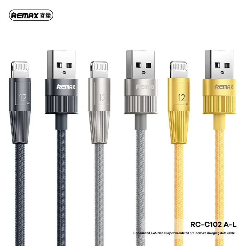 Remax Zinc Alloy Embroidery Data Cable Quick Charging Mobile Phone Charger 1.2m Long Durable Wire For Cellphone