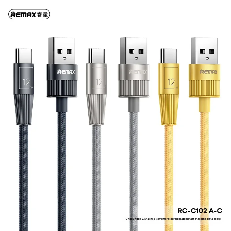 Remax Zinc Alloy Embroidery Data Cable Quick Charging Mobile Phone Charger 1.2m Long Durable Wire For Cellphone