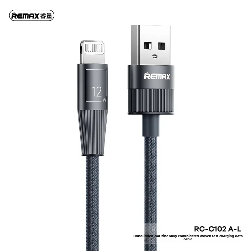 Remax Zinc Alloy Embroidery Data Cable Quick Charging Mobile Phone Charger 1.2m Long Durable Wire For Cellphone