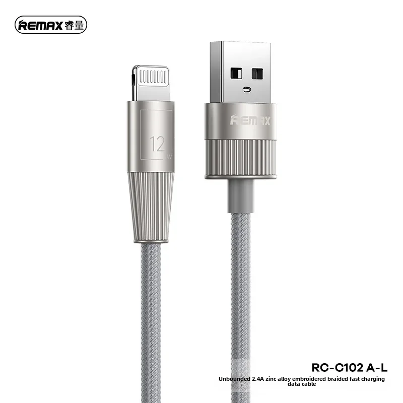 Remax Zinc Alloy Embroidery Data Cable Quick Charging Mobile Phone Charger 1.2m Long Durable Wire For Cellphone