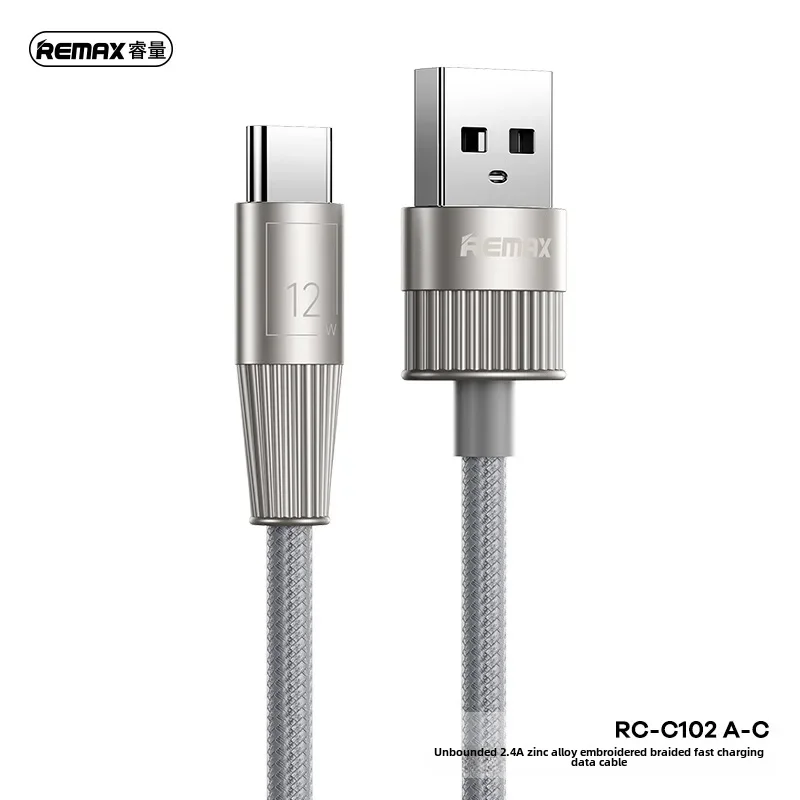 Remax Zinc Alloy Embroidery Data Cable Quick Charging Mobile Phone Charger 1.2m Long Durable Wire For Cellphone