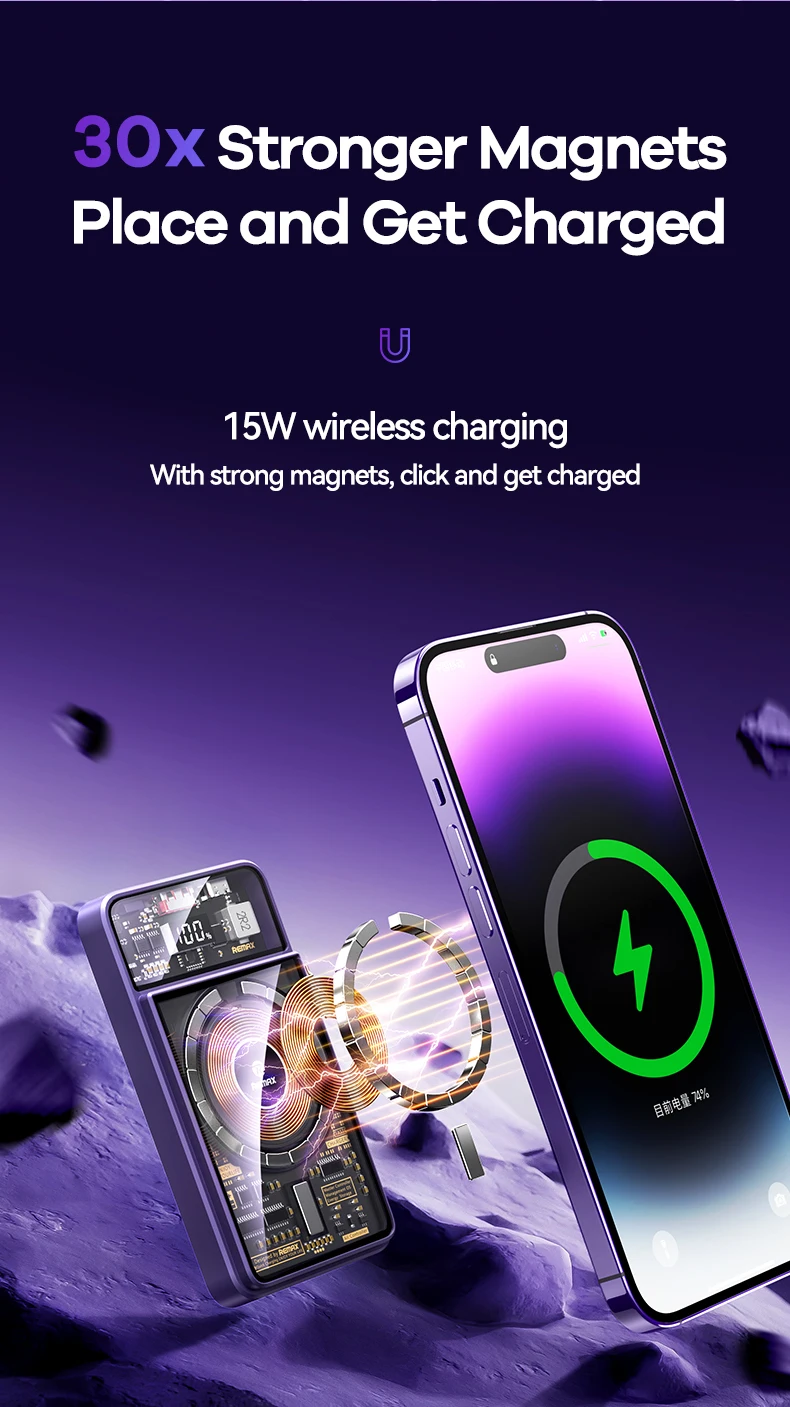 REMAX Magnetic Power Bank Wireless Charging Portable For iPhone 15 14 13 Xiaomi Samsung 20000mAh PowerBank 10000mAh Quick Charge