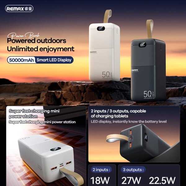 Внешний аккумулятор REMAX RPP-117 Piloteer 50000mAh с быстрой зарядкой 27W PD и цифровым дисплеем — изображение 3