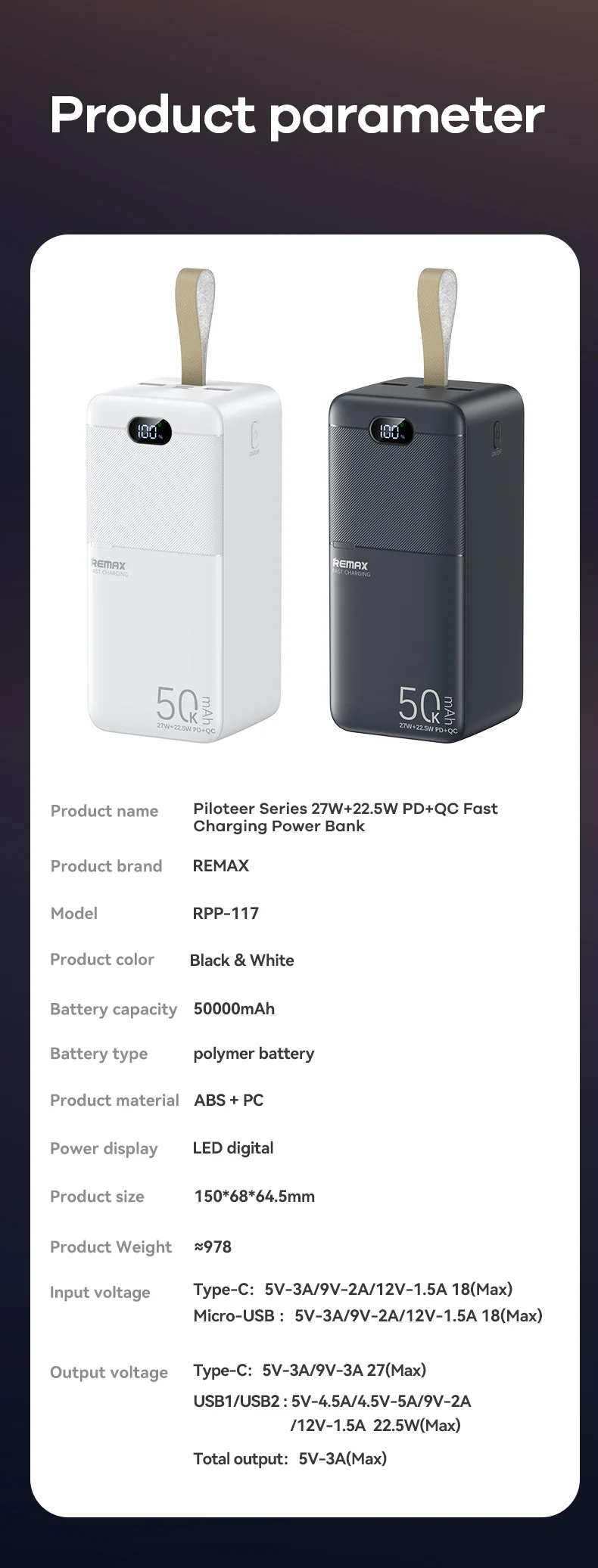 REMAX 110W 100000mAh 80000mAh 50000mAh Power Bank PowerBank Large Capacity External Battery Pack For iPhone 15 14 MacBook Laptop