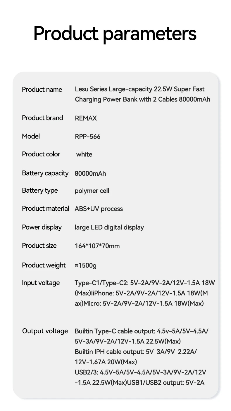REMAX 80000mAh Power Bank Outdoor Fast Charging For iPhone 15 14 13 12 vs For MacBook iPad 100W 60000mAh High Capacity PowerBank