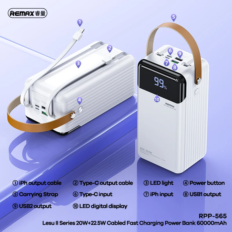 REMAX 80000mAh Power Bank Outdoor Fast Charging For iPhone 15 14 13 12 vs For MacBook iPad 100W 60000mAh High Capacity PowerBank