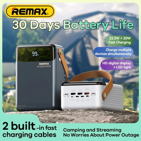 Внешний аккумулятор Remax RPP-566 с двумя встроенными кабелями 80000 мАч (22.5W) — изображение 6