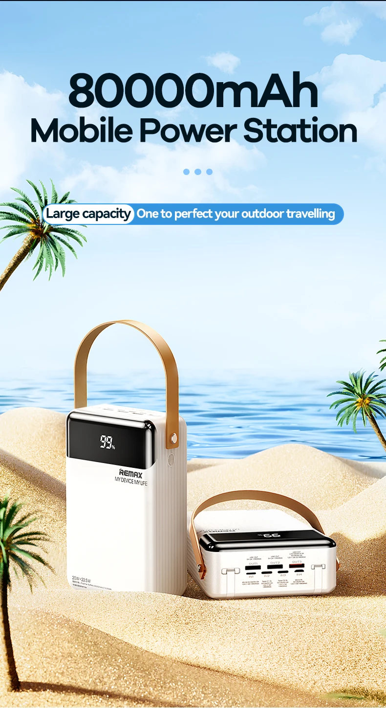 REMAX 80000mAh Power Bank Outdoor Fast Charging For iPhone 15 14 13 12 vs For MacBook iPad 100W 60000mAh High Capacity PowerBank