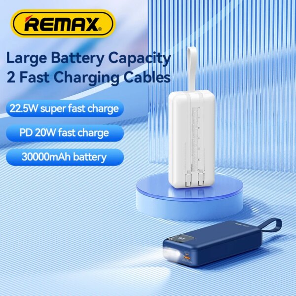 Внешний аккумулятор Remax RPP-550 30000 мАч с двумя встроенными кабелями и цифровым дисплеем — изображение 6