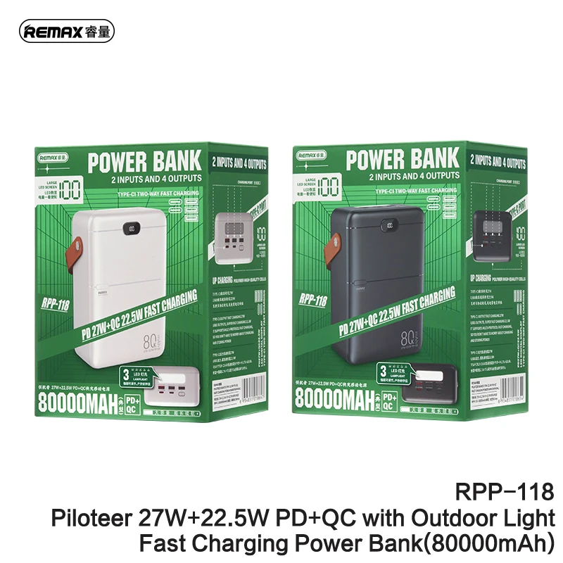 REMAX 100W 27W 80000mAh 60000mAh Power Bank Fast Charging For Laptop iPhone 15 Pro 14 13 X iPad PowerBank Outdoor Power Station