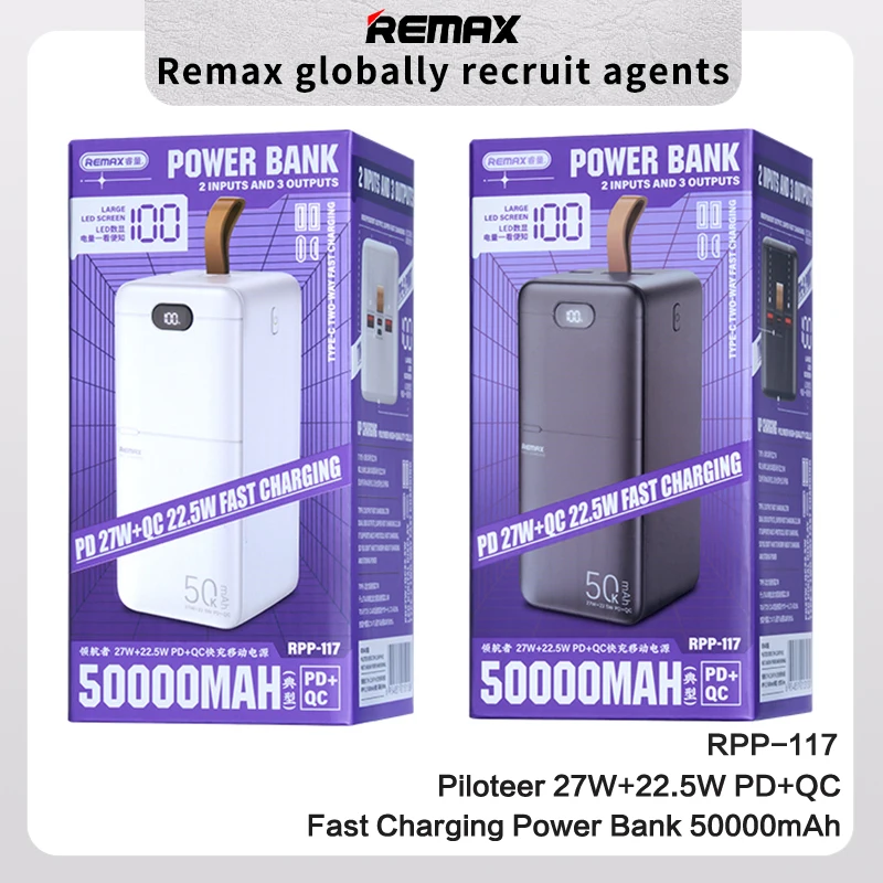 REMAX 100W 27W 80000mAh 60000mAh Power Bank Fast Charging For Laptop iPhone 15 Pro 14 13 X iPad PowerBank Outdoor Power Station