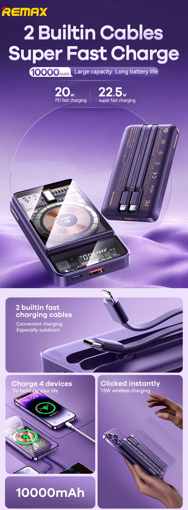 REMAX Power Bank Fast Charging For iPhone 15 14 Pro MAX 13 Samsung Xiaomi Oneplus Huawei vs Magnetic PowerBank Portable Charger
