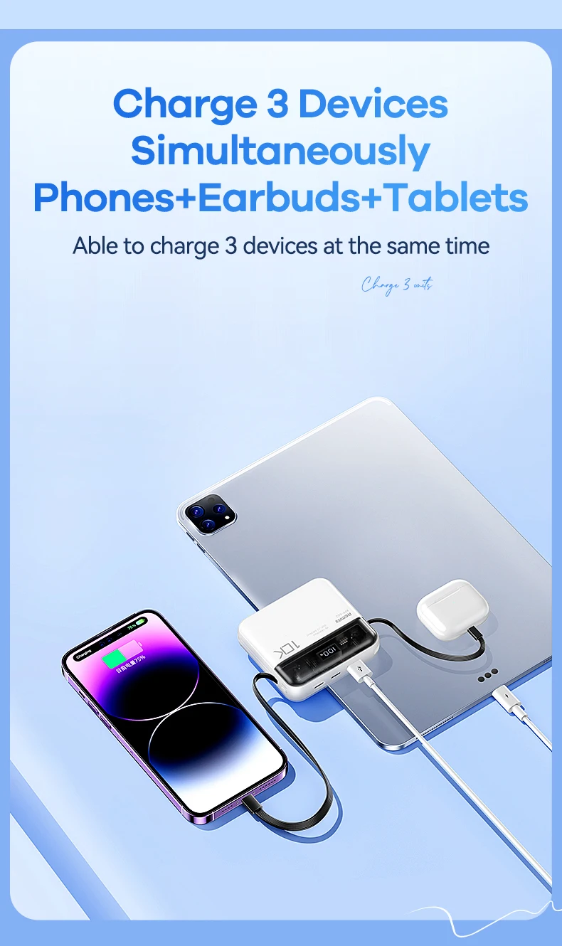REMAX Power Bank 10000mAh Fast Charge For iPhone 15 Pro MAX 14 13 12 Mini iPad Tablets Samsung Xiaomi Portable Charger Powerbank