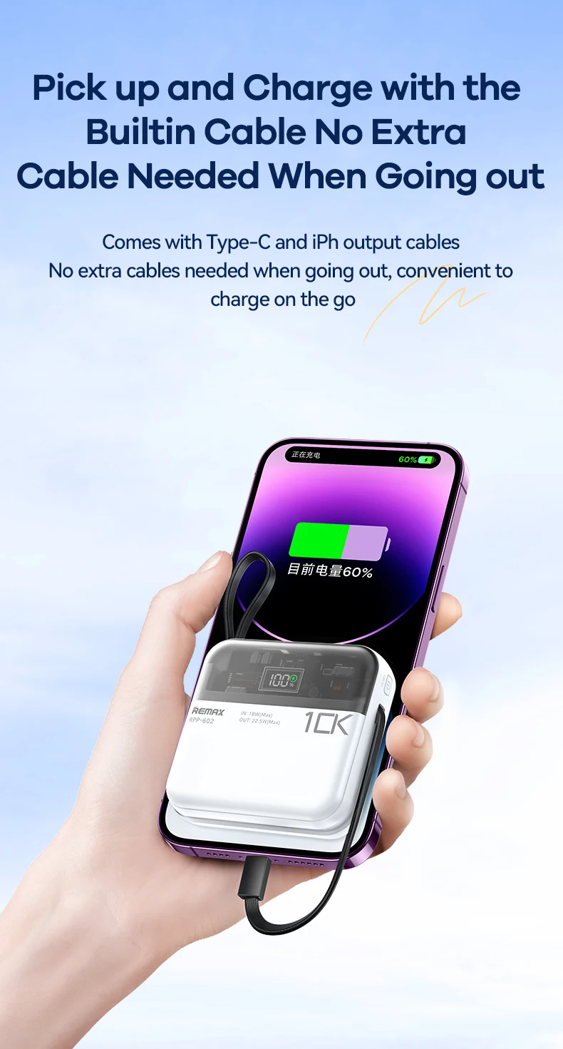 REMAX Power Bank 10000mAh Fast Charge For iPhone 15 Pro MAX 14 13 12 Mini iPad Tablets Samsung Xiaomi Portable Charger Powerbank