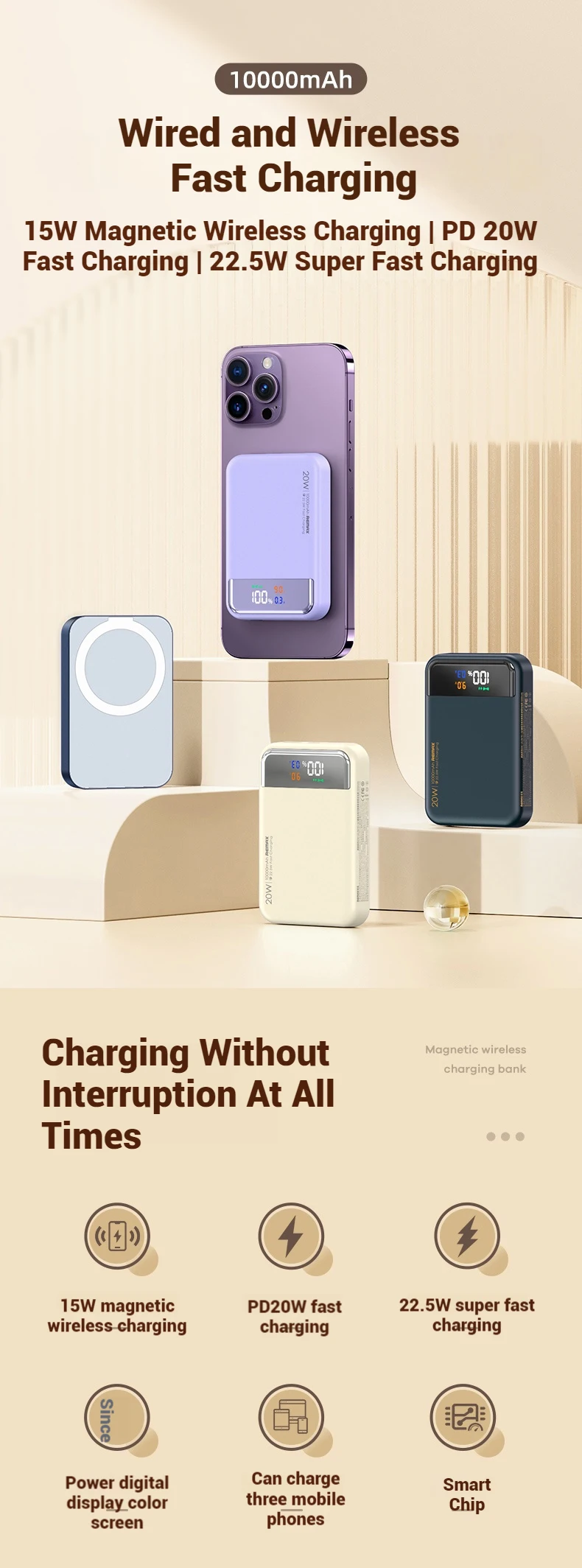 REMAX Magnetic Power Bank Wireless Charging For iPhone 16 Pro MAX 15 14 13 Xiaomi Earbuds Watch 10000mAh Mini PowerBank Portable
