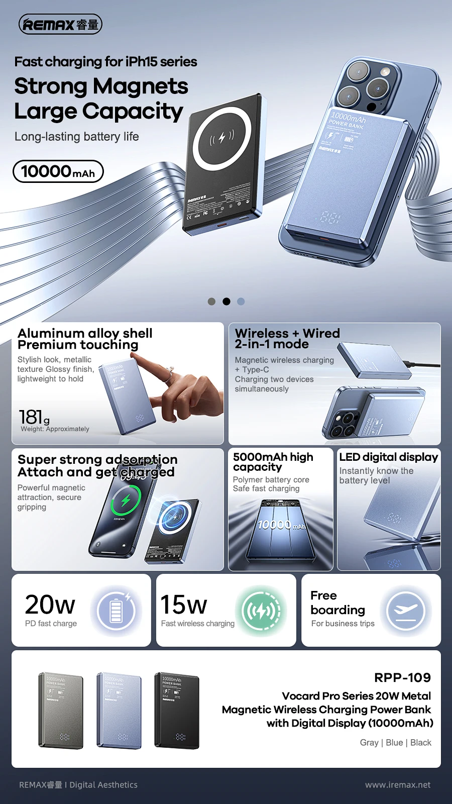REMAX Magnetic Power Bank Wireless Charging For iPhone 16 Pro MAX 15 14 13 Xiaomi Earbuds Watch 10000mAh Mini PowerBank Portable
