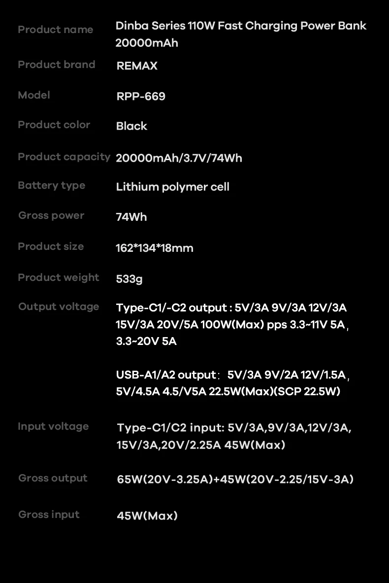 REMAX 140W 110W 100W High Power Bank Super Fast Charging For MacBook iPad Laptop Tablet iPhone 65W 35W 27W Notebook Powerbank
