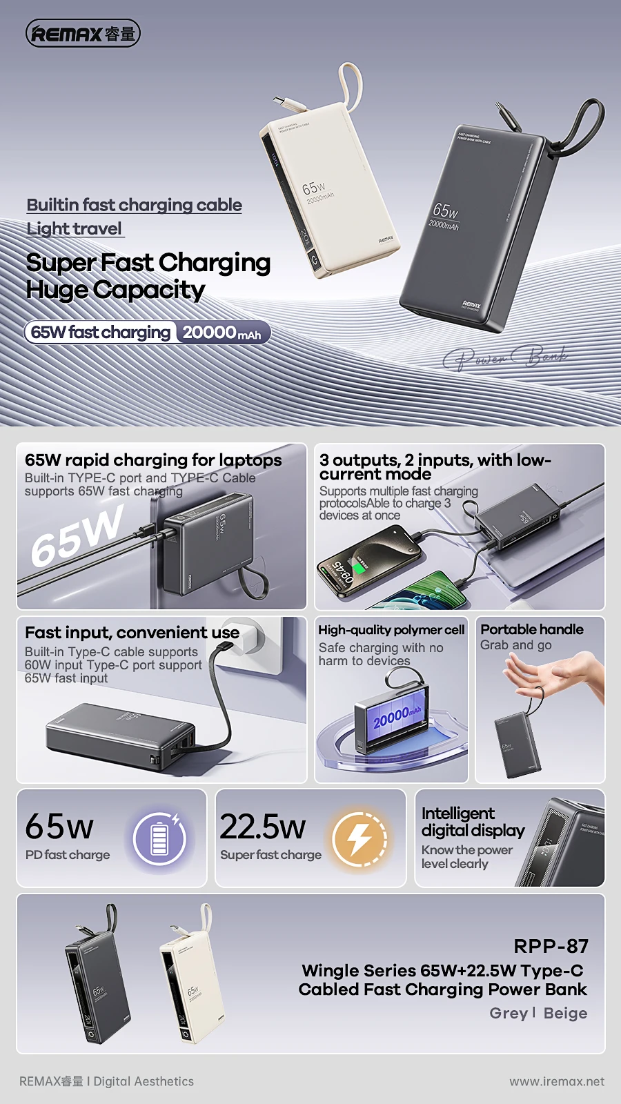 REMAX 140W 110W 100W High Power Bank Super Fast Charging For MacBook iPad Laptop Tablet iPhone 65W 35W 27W Notebook Powerbank