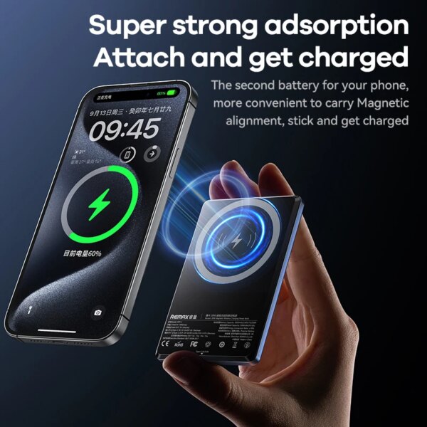Внешний аккумулятор REMAX RPP-2 Vocard 20W с магнитной беспроводной зарядкой (5000mAh) — изображение 3