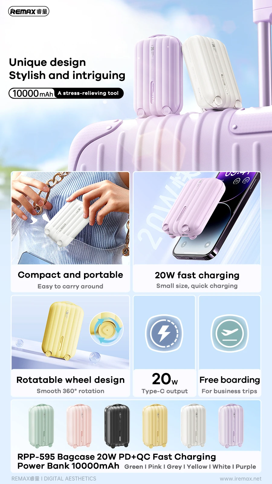 REMAX 22.5W 10000mAh Power Bank Quick Charge For iPhone 15 14 13 12 11 Pro MAX Samsung Xiaomi Oneplus Powerbank External Charger