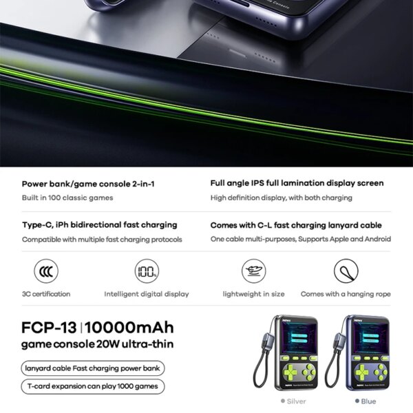 Внешний аккумулятор Remax FCP-130 Game Console 2-in-1 10000mAh с игровой консолью и дисплеем — изображение 2