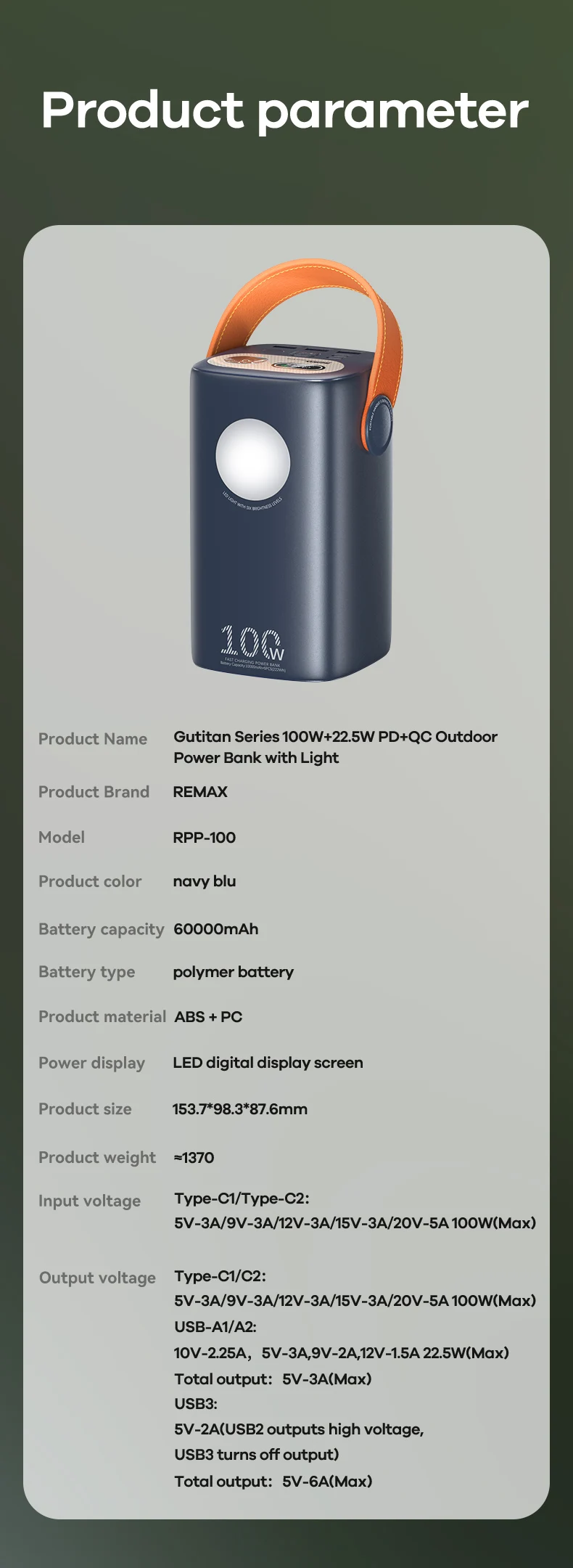 REMAX 100W 80000mAh 60000mAh Power Bank High Capacity For iPhone 15 14 X Tablet Outdoor PowerBank Fast Charging External Charger