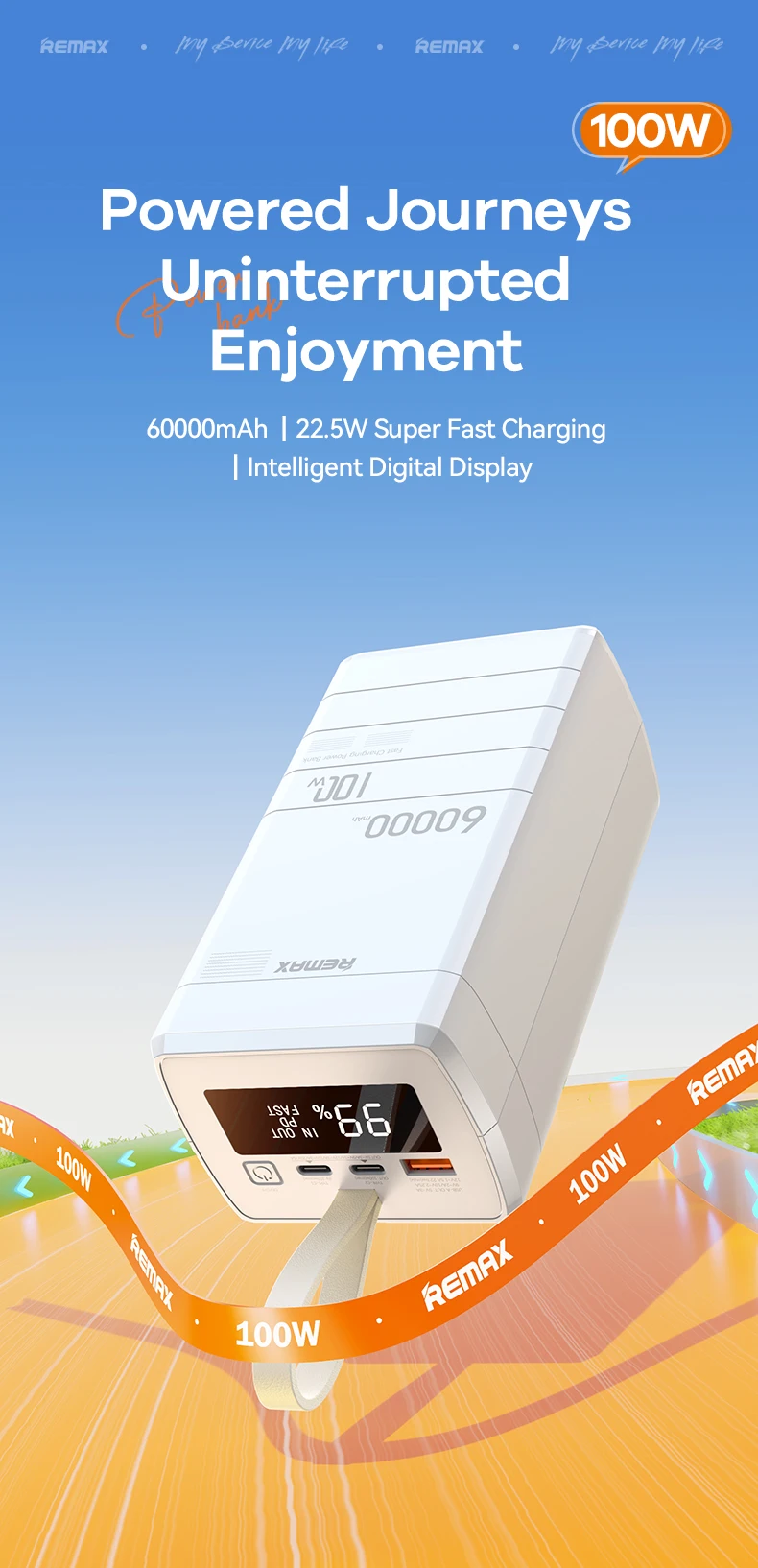 REMAX 100W 60000mAh PowerBank Super Fast Charging For iPhone 15 14 Pro MAX iPad MacBook Laptop Tablet Outdoor Power Bank Station