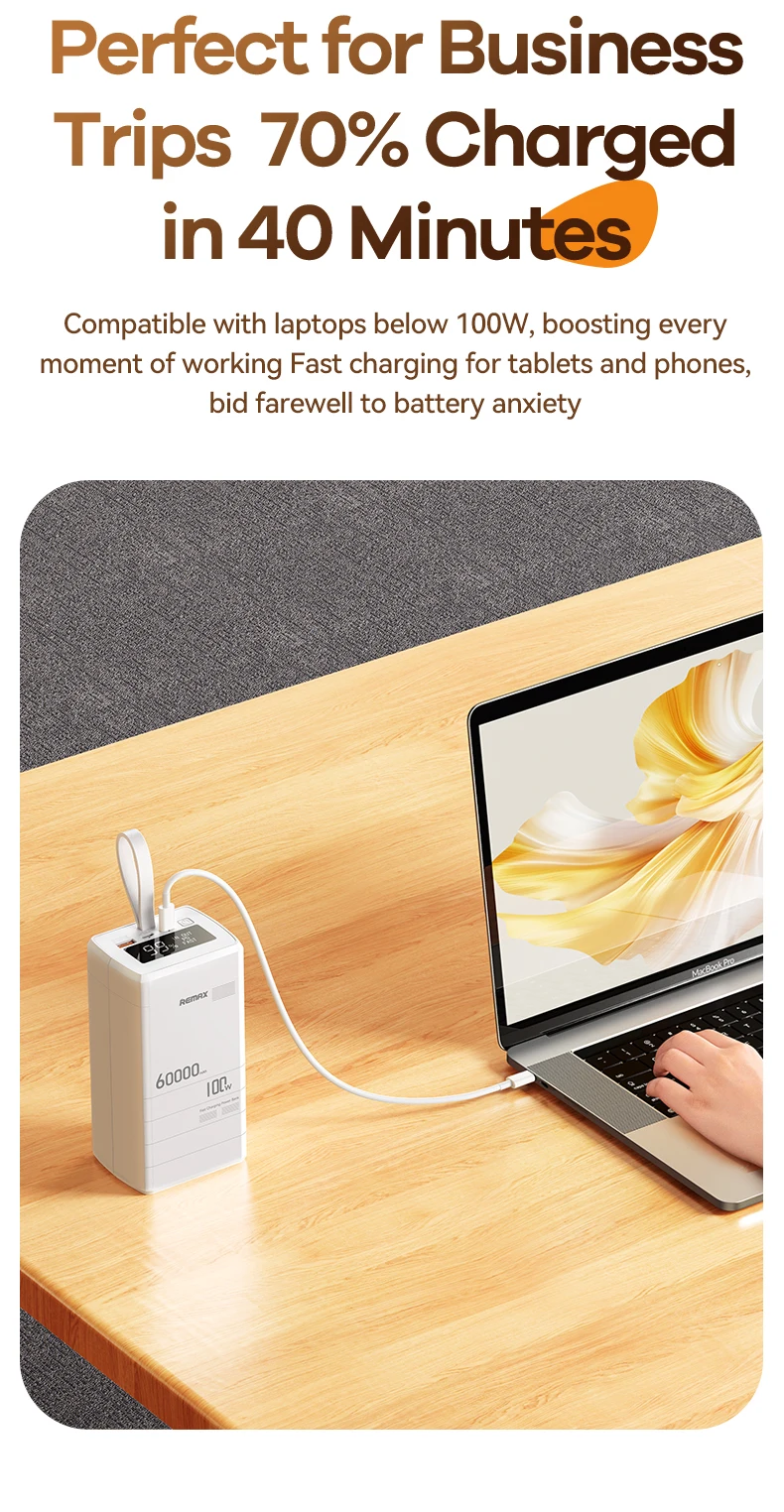 REMAX 100W 60000mAh PowerBank Super Fast Charging For iPhone 15 14 Pro MAX iPad MacBook Laptop Tablet Outdoor Power Bank Station