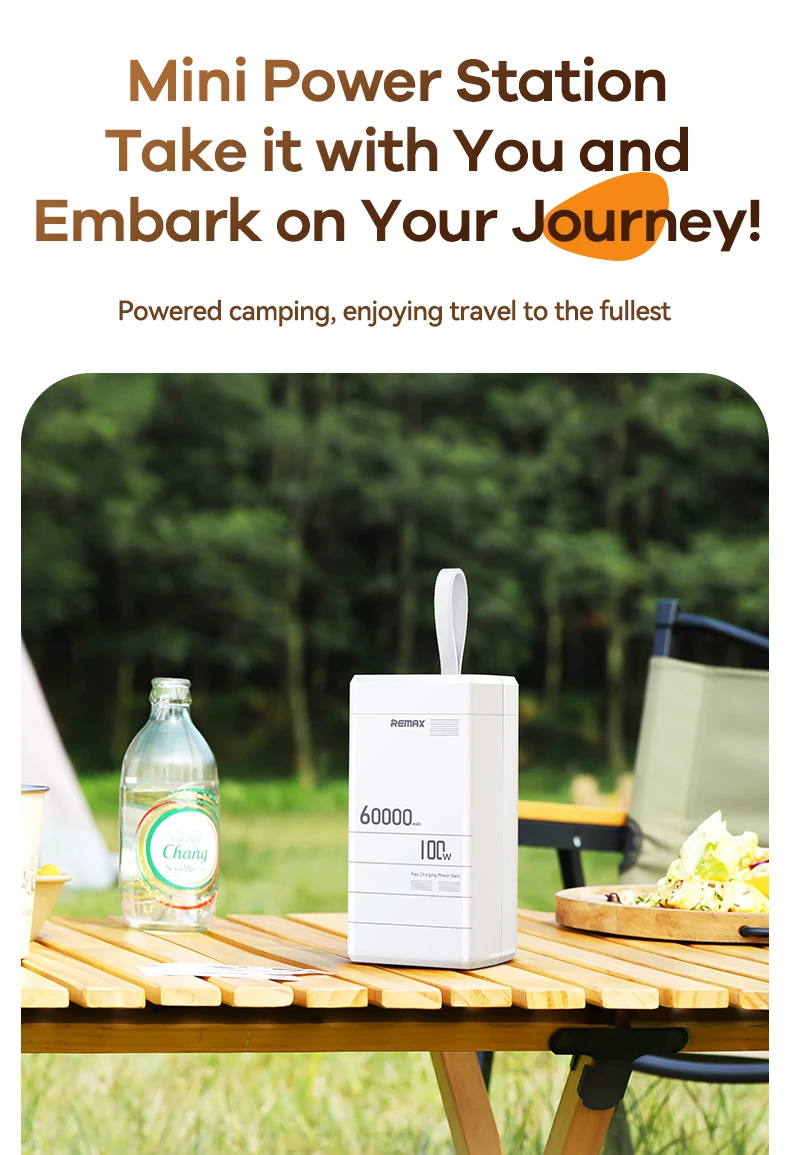 REMAX 100W 60000mAh PowerBank Super Fast Charging For iPhone 15 14 Pro MAX iPad MacBook Laptop Tablet Outdoor Power Bank Station