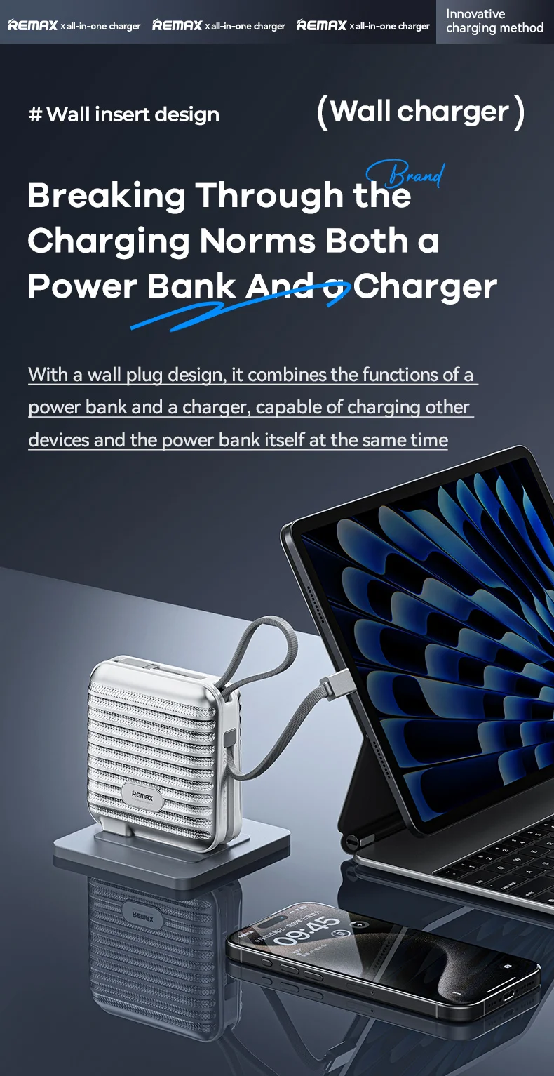 REMAX 15000mAh Power Bank Fast Charging For iPhone 15 MacBook iPad Airpods Xiaomi Laptop Tablet Portable PowerBank Wall Charger