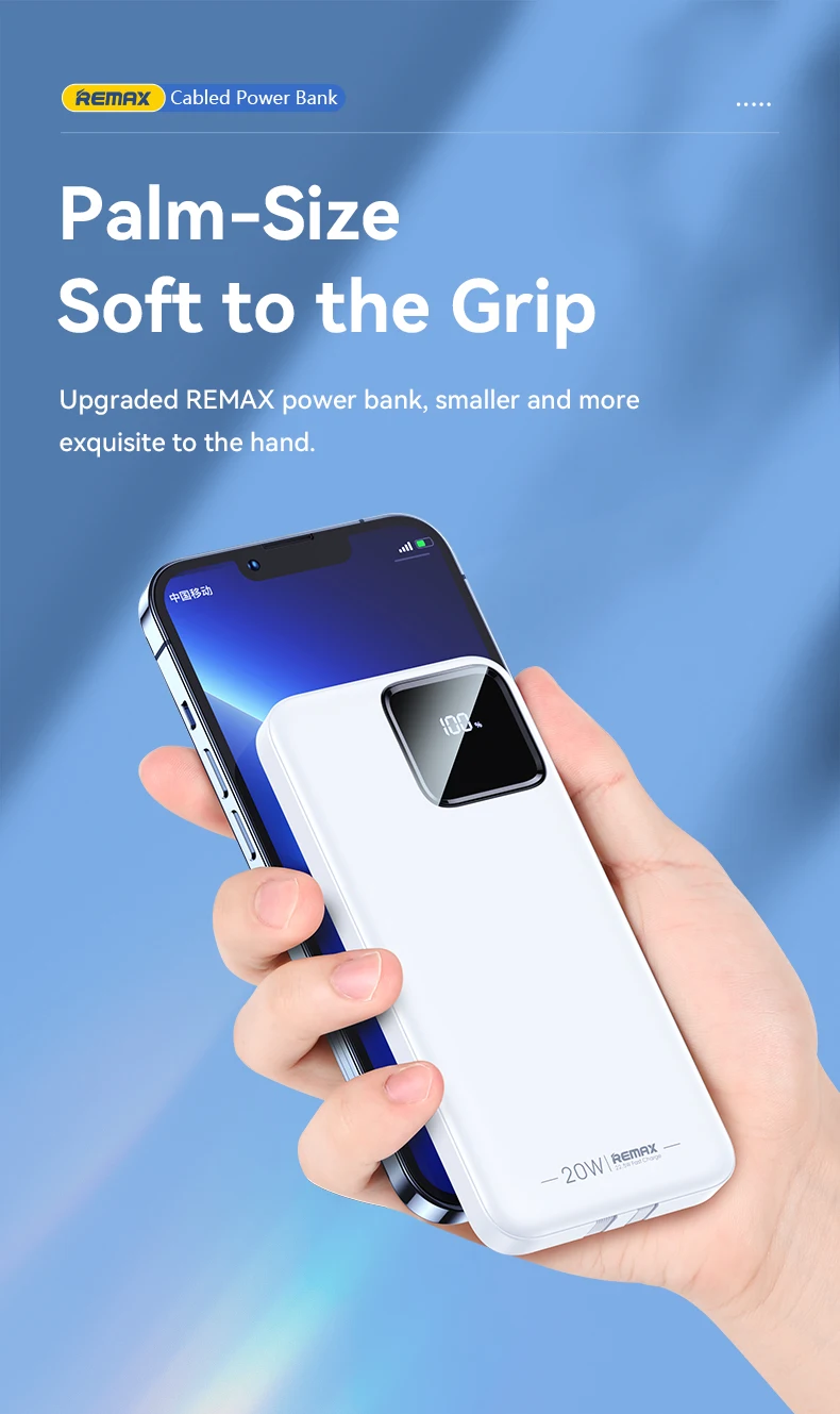 REMAX 10000mAh Power Bank Portable PowerBank External Charger For iPhone Xiaomi Samsung Oneplus Huawei Android Built-in Cables