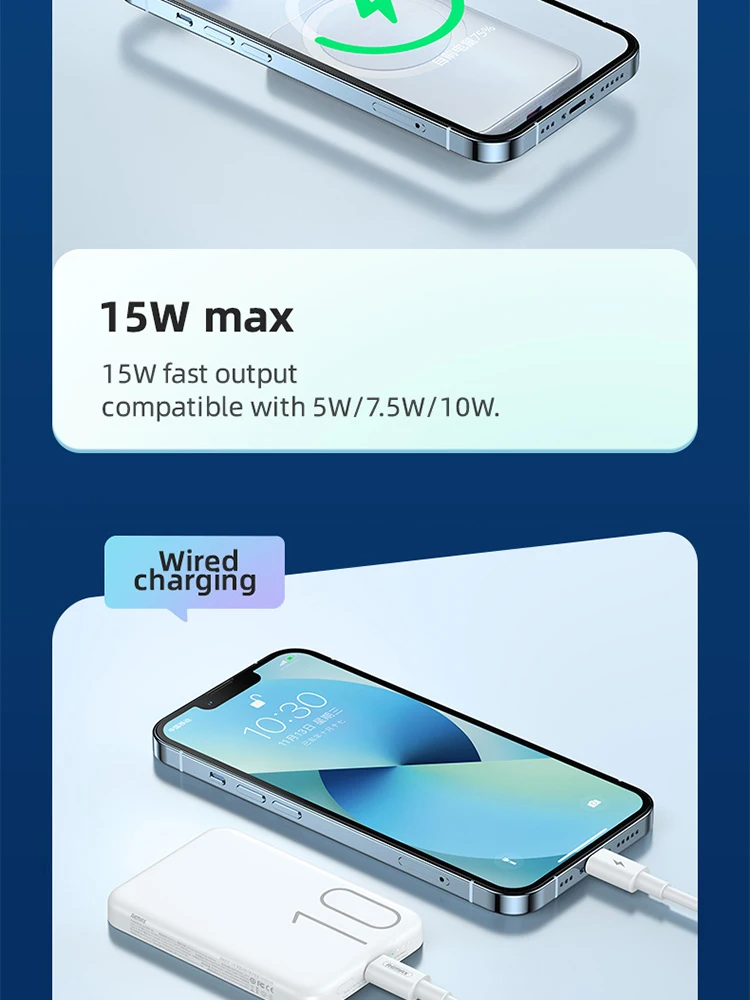 REMAX 30W Magnetic PowerBank Portable Wireless Charger For iPhone 15 Pro MAX 14 Plus X Samsung Xiaomi Huawei Power Bank 10000mAh