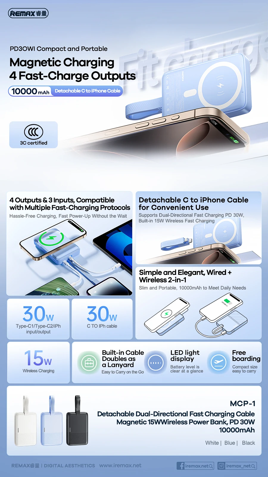 REMAX 30W Magnetic PowerBank Portable Wireless Charger For iPhone 15 Pro MAX 14 Plus X Samsung Xiaomi Huawei Power Bank 10000mAh