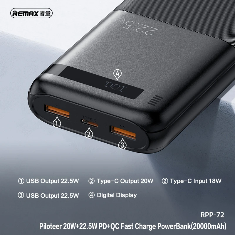 REMAX 100W 60000mAh High Capacity Power Bank Fast Charging For MacBook iPhone X iPad 80000mAh PowerBank Outdoor 40000mAh Camping