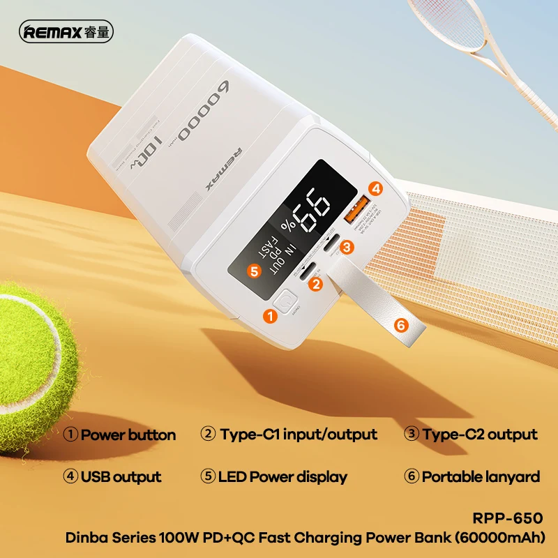 REMAX 100W 60000mAh High Capacity Power Bank Fast Charging For MacBook iPhone X iPad 80000mAh PowerBank Outdoor 40000mAh Camping